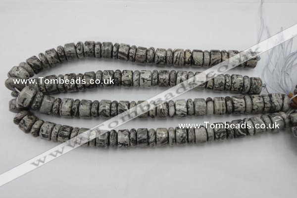 CRB163 15.5 inches 5*14mm & 10*14mm rondelle grey picture jasper beads