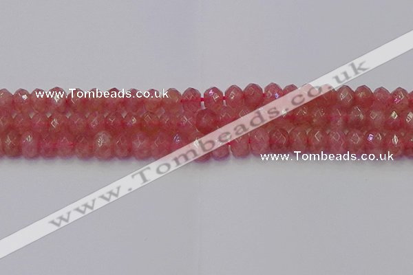 CRB1802 15.5 inches 6*10mm faceted rondelle strawberry quartz beads