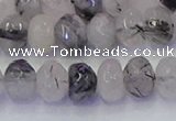 CRB1817 15.5 inches 5*8mm faceted rondelle black rutilated quartz beads