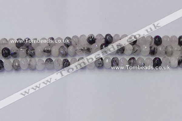 CRB1817 15.5 inches 5*8mm faceted rondelle black rutilated quartz beads