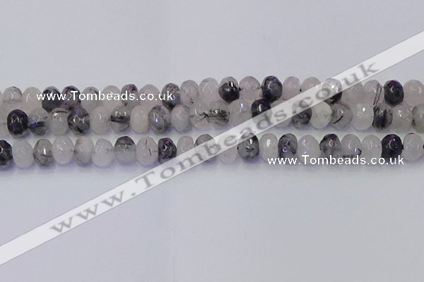 CRB1818 15.5 inches 6*10mm faceted rondelle black rutilated quartz beads