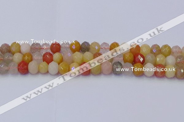 CRB1822 15.5 inches 6*10mm faceted rondelle mixed rutilated quartz beads