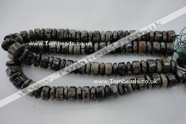CRB190 15.5 inches 6*16mm – 10*16mm rondelle grey opal gemstone beads