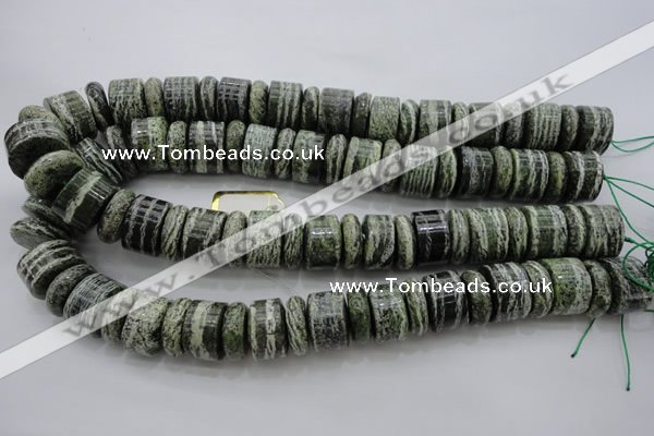 CRB195 6*18mm – 13*18mm rondelle green silver line jasper beads