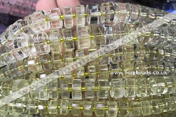 CRB2031 15.5 inches 9mm - 10mm faceted tyre lemon quartz beads