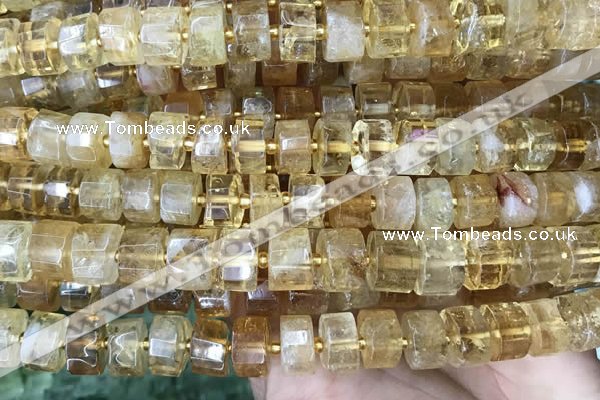 CRB2037 15.5 inches 11mm - 12mm faceted tyre citrine gemstone beads