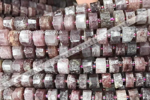 CRB2061 15.5 inches 9mm - 10mm faceted tyre strawberry quartz beads