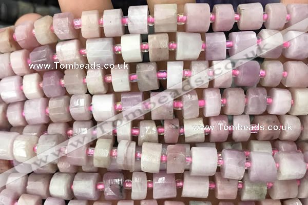 CRB2066 15.5 inches 9mm - 10mm faceted tyre kunzite gemstone beads