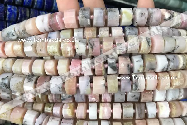 CRB2071 15.5 inches 9mm - 10mm faceted tyre pink opal beads