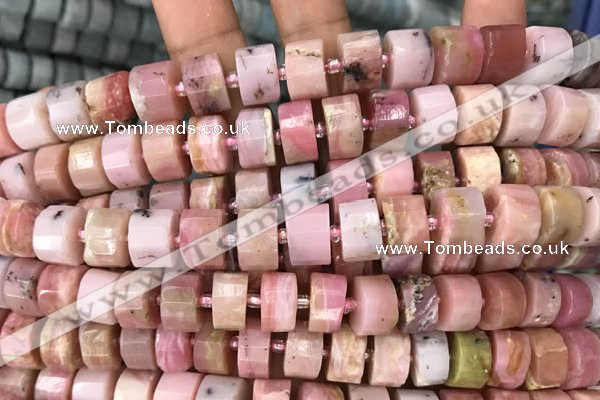 CRB2076 15.5 inches 9mm - 10mm faceted tyre pink opal beads