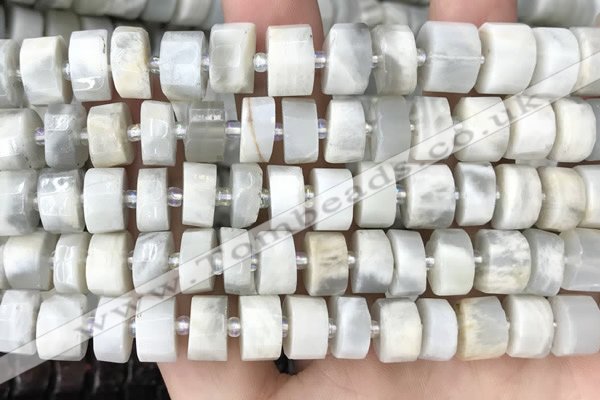 CRB2082 15.5 inches 11mm - 12mm faceted tyre grey moonstone beads