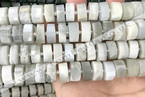 CRB2084 15.5 inches 13mm - 14mm faceted tyre grey moonstone beads