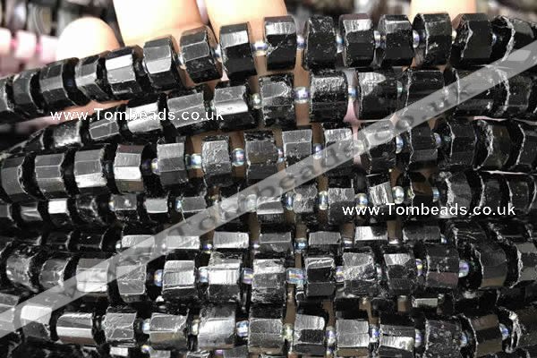 CRB2100 15.5 inches 7mm - 8mm faceted tyre black tourmaline beads