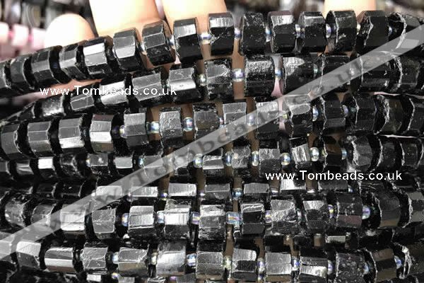 CRB2101 15.5 inches 9mm - 10mm faceted tyre black tourmaline beads