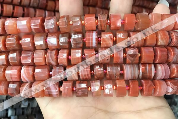CRB2106 15.5 inches 9mm - 10mm faceted tyre red agate beads