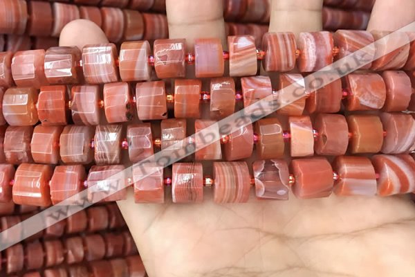 CRB2107 15.5 inches 11mm - 12mm faceted tyre red agate beads