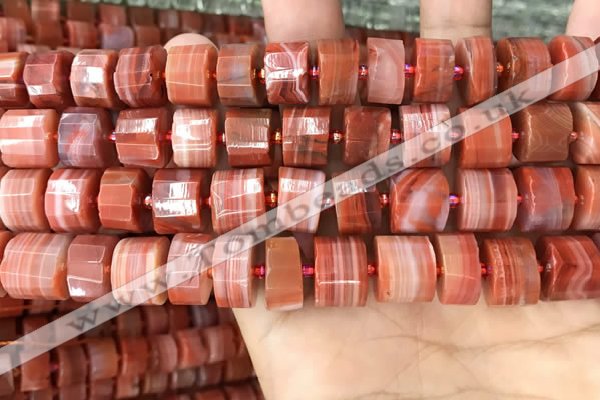 CRB2108 15.5 inches 12mm - 13mm faceted tyre south red agate beads