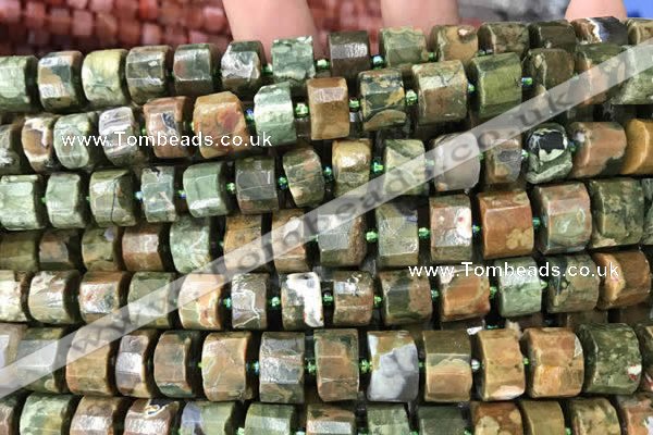 CRB2121 15.5 inches 9mm - 10mm faceted tyre rhyolite gemstone beads