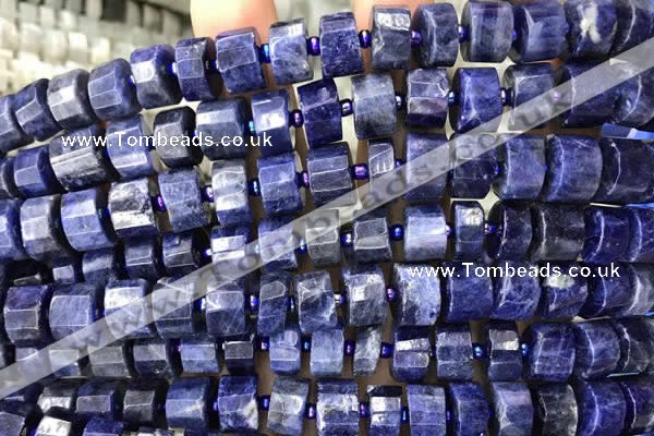 CRB2136 15.5 inches 9mm - 10mm faceted tyre sodalite gemstone beads