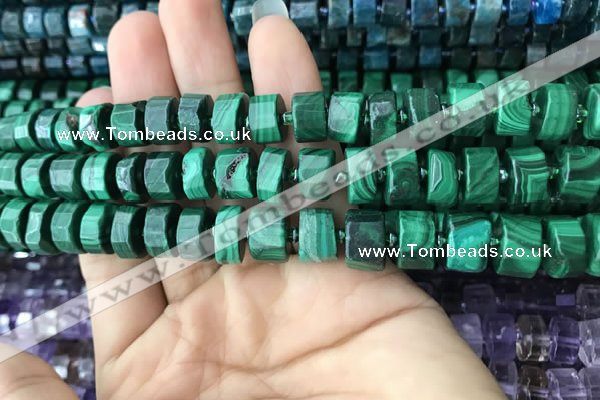 CRB2151 15.5 inches 9mm - 10mm faceted tyre malachite beads