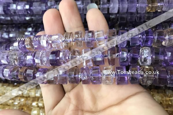 CRB2156 15.5 inches 9mm - 10mm faceted tyre ametrine beads