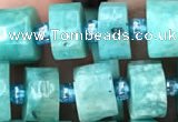 CRB2161 15.5 inches 9mm - 10mm faceted tyre amazonite gemstone beads