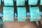 CRB2162 15.5 inches 11mm - 12mm faceted tyre amazonite gemstone beads