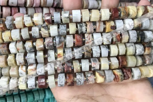 CRB2180 15.5 inches 9mm - 10mm faceted tyre crazy lace agate beads