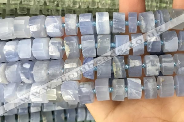 CRB2188 15.5 inches 11mm - 12mm faceted tyre blue chalcedony beads