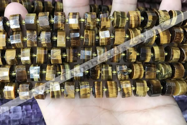 CRB2197 15.5 inches 10mm - 11mm faceted tyre yellow tiger eye beads