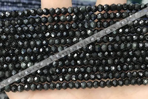 CRB2248 15.5 inches 3*4mm faceted rondelle obsidian beads