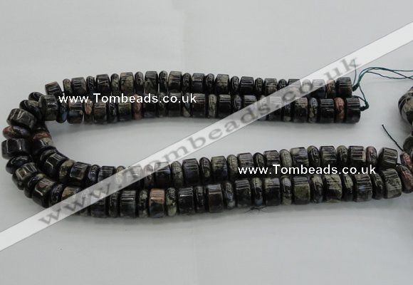 CRB253 15.5 inches 5*14mm - 10*14mm rondelle grey opal gemstone beads