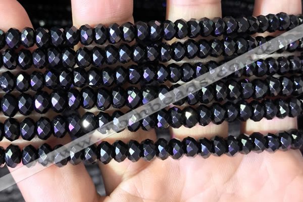 CRB2653 15.5 inches 4*6mm faceted rondelle black spinel beads