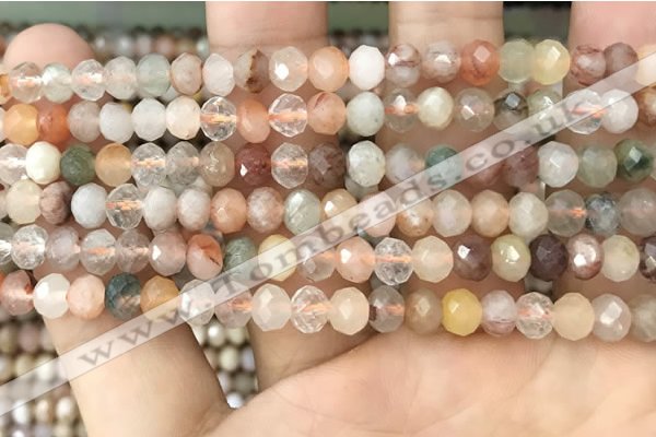 CRB2672 15.5 inches 4*6mm faceted rondelle mixed rutilated quartz beads