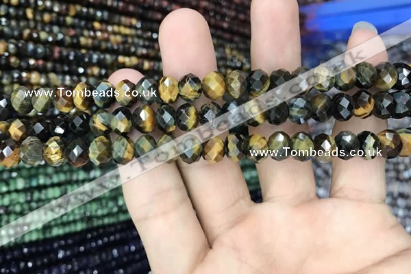 CRB3047 15.5 inches 6*8mm faceted rondelle mixed tiger eye beads