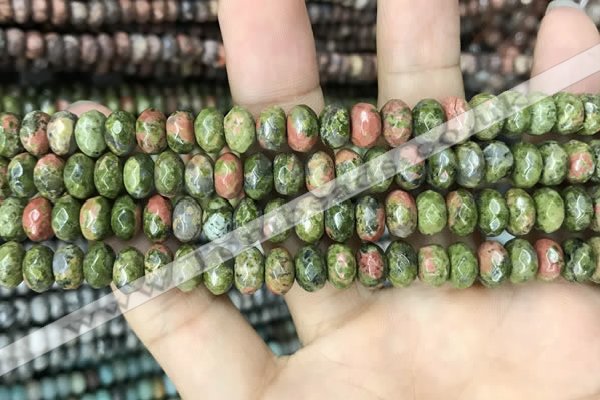 CRB4118 15.5 inches 5*8mm faceted rondelle unakite beads