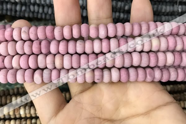CRB5013 15.5 inches 4*6mm rondelle matte pink wooden fossil jasper beads