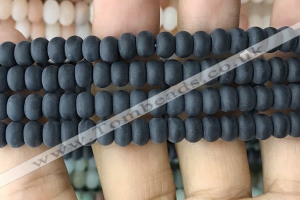 CRB5066 15.5 inches 5*8mm rondelle matte black agate beads wholesale