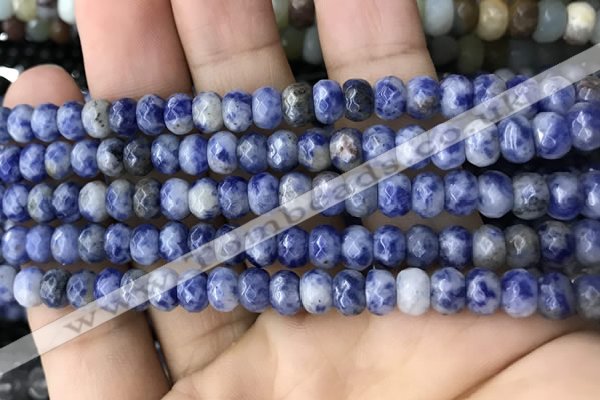 CRB5107 15.5 inches 4*6mm faceted rondelle blue spot stone beads