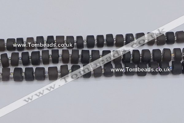 CRB513 15.5 inches 6*10mm tyre matte ice black obsidian beads