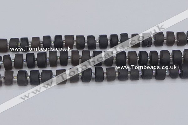 CRB514 15.5 inches 6*12mm tyre matte ice black obsidian beads