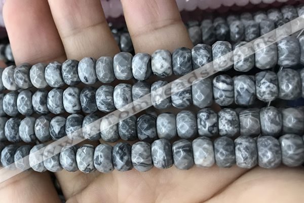 CRB5160 15.5 inches 5*8mm faceted rondelle grey picture jasper beads