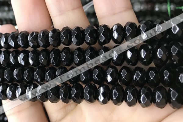 CRB5161 15.5 inches 5*8mm faceted rondelle black agate beads