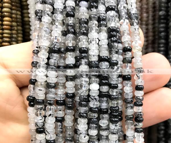 CRB5415 15 inches 2.5*4mm rondelle black rutilated quartz beads