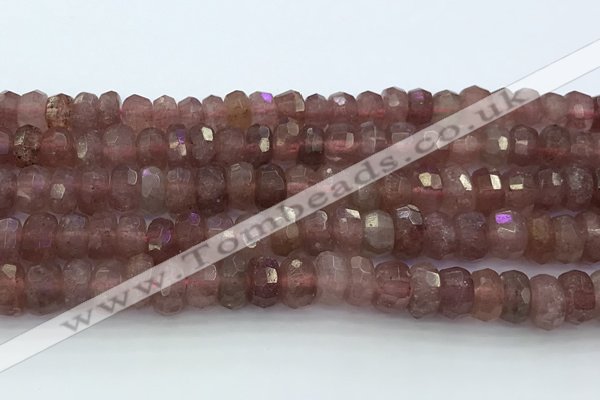 CRB5623 15.5 inches 6*10mm faceted rondelle strawberry quartz beads