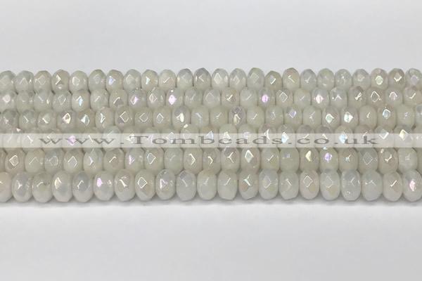 CRB5700 15 inches 5*8mm faceted rondelle AB-color white jade beads