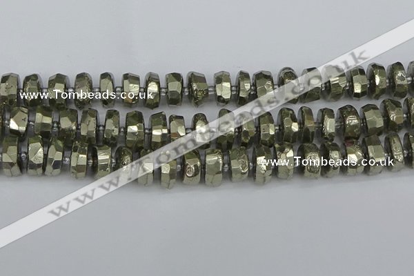 CRB599 15.5 inches 8*14mm faceted rondelle pyrite beads