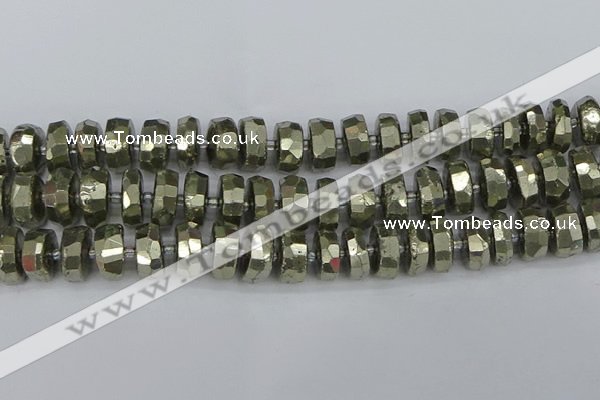 CRB600 15.5 inches 8*16mm faceted rondelle pyrite beads