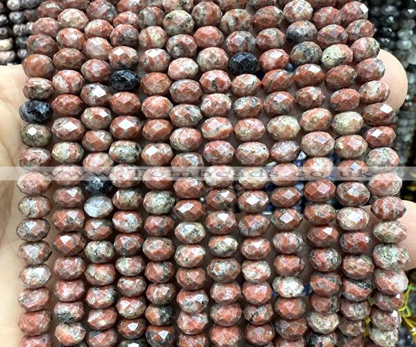 CRB6266 15 inches 5*8mm faceted rondelle red sesame jasper beads