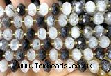 CRB6304 6*10mm faceted rondelle black rutilated quartz beads